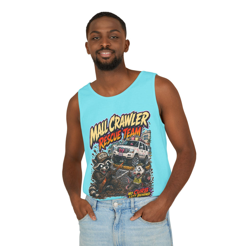 Mall Crawler Rescue Team Tank Top – Funny Raccoon Off-Road Graphic Tank