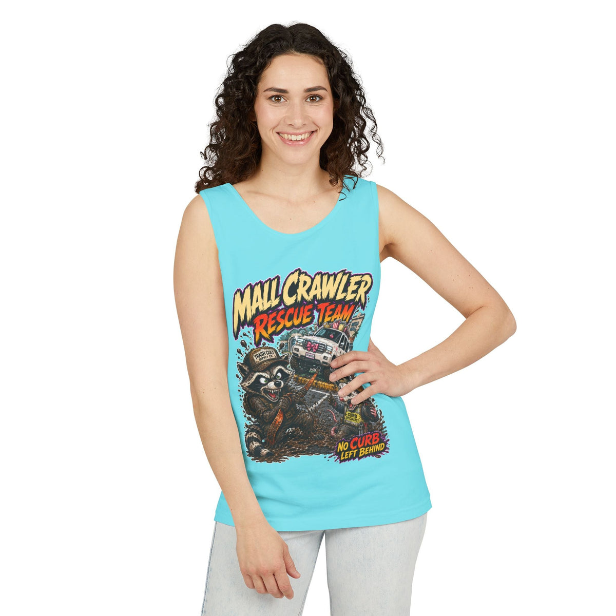 Mall Crawler Rescue Team Tank Top – Funny Raccoon Off-Road Graphic Tank