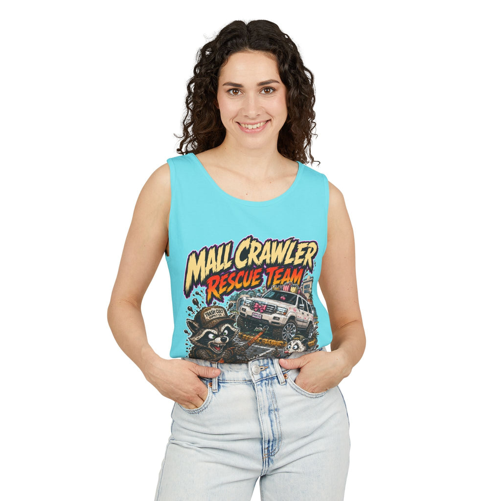Mall Crawler Rescue Team Tank Top – Funny Raccoon Off-Road Graphic Tank
