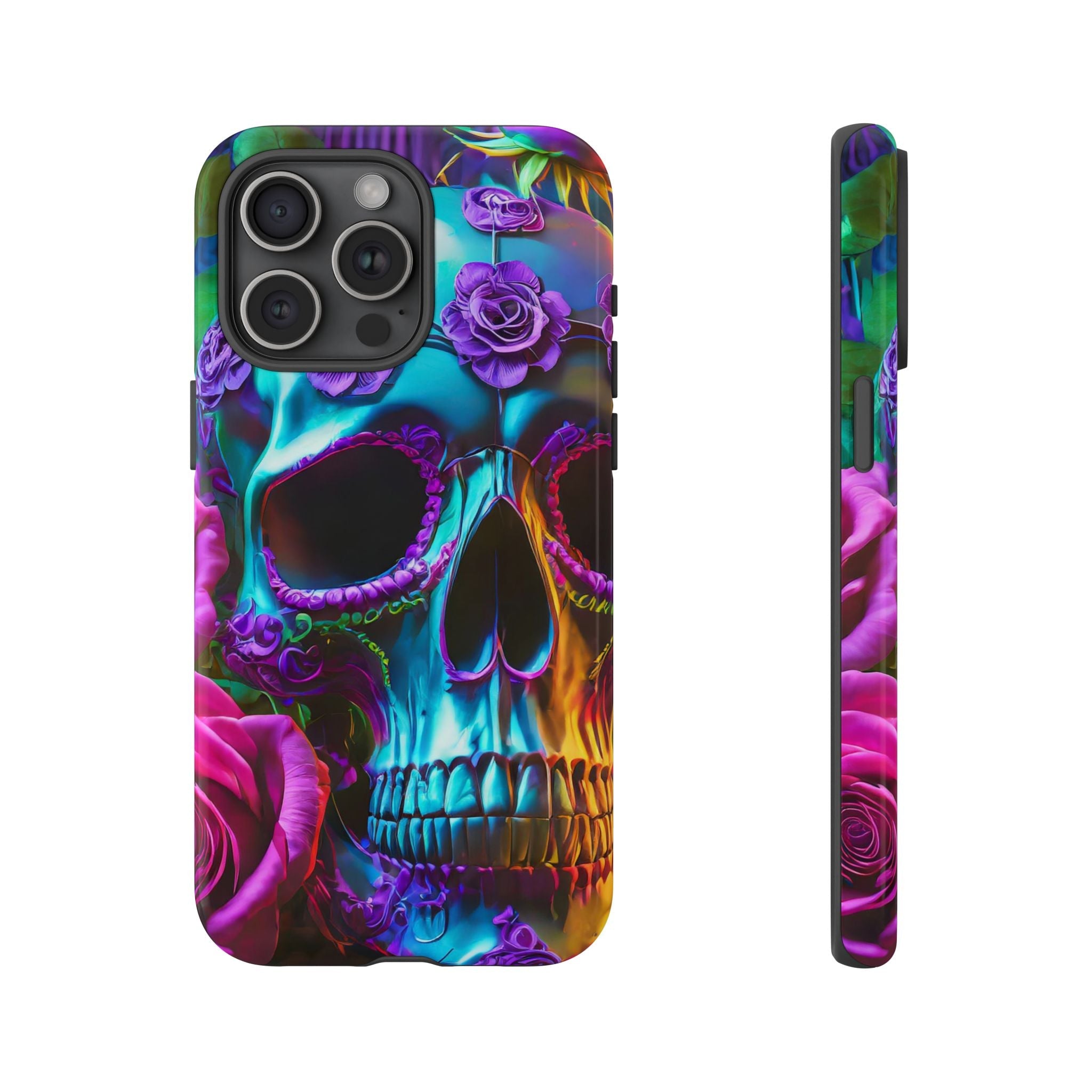 Neon Skull and Roses Vibrant Tough Phone Case