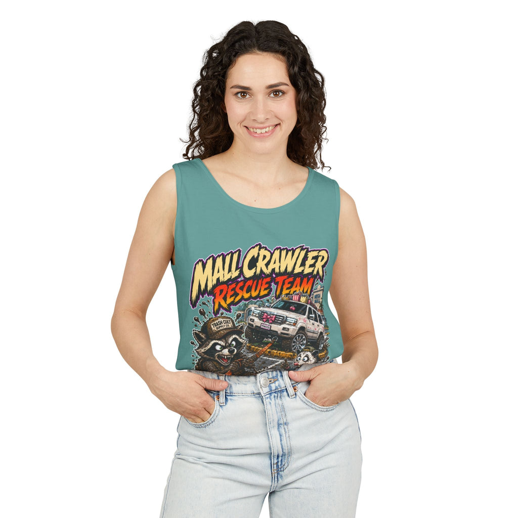 Mall Crawler Rescue Team Tank Top – Funny Raccoon Off-Road Graphic Tank