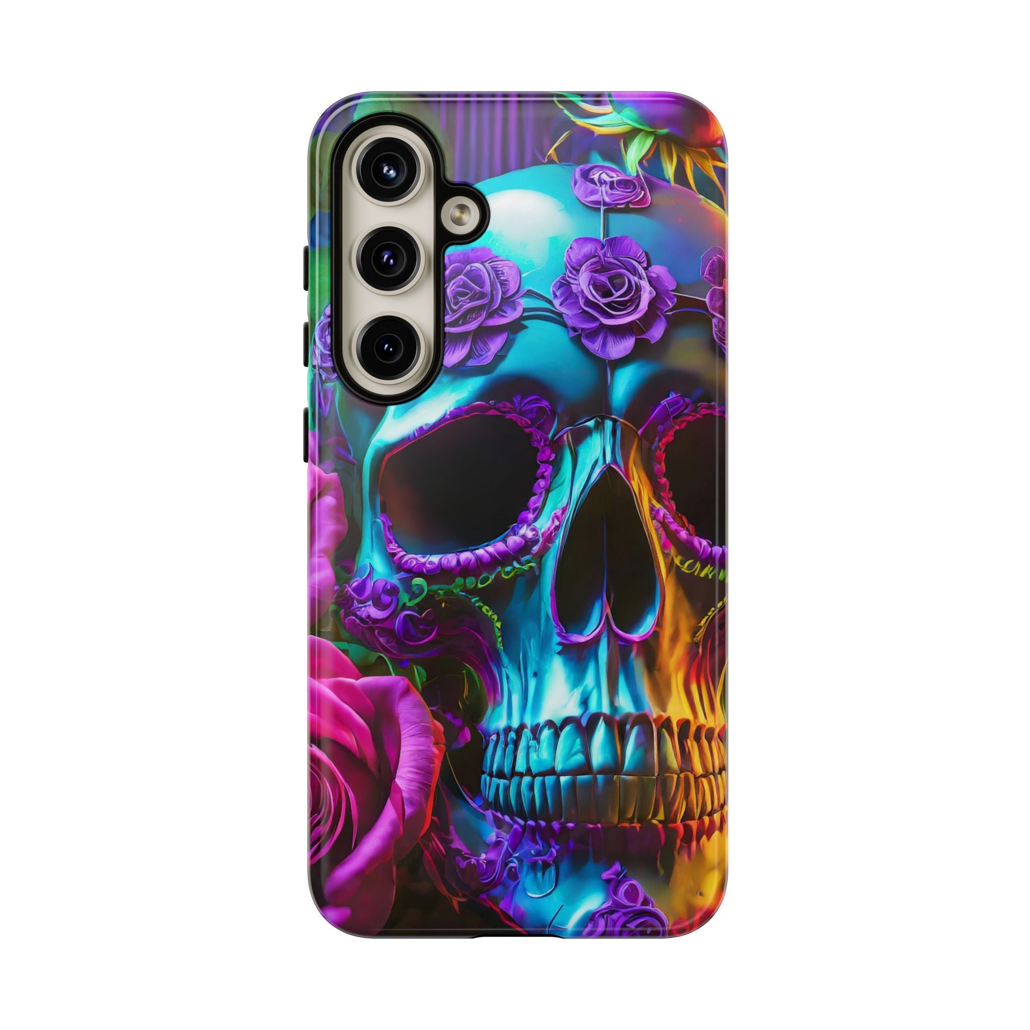 Neon Skull and Roses Vibrant Tough Phone Case
