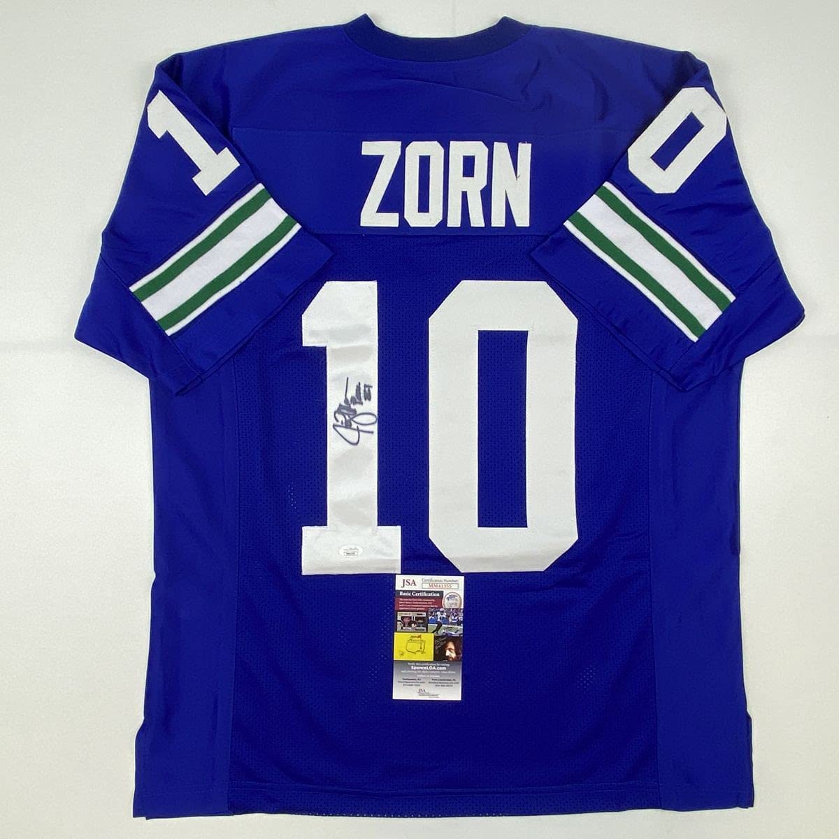 Autographed/Signed Jim Zorn Seattle Blue Football Jersey JSA COA