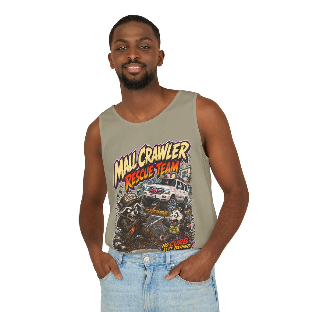 Mall Crawler Rescue Team Tank Top – Funny Raccoon Off-Road Graphic Tank