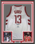 Framed Autographed/Signed James Harden 35x39 Houston White Basketball Jersey Beckett BAS COA