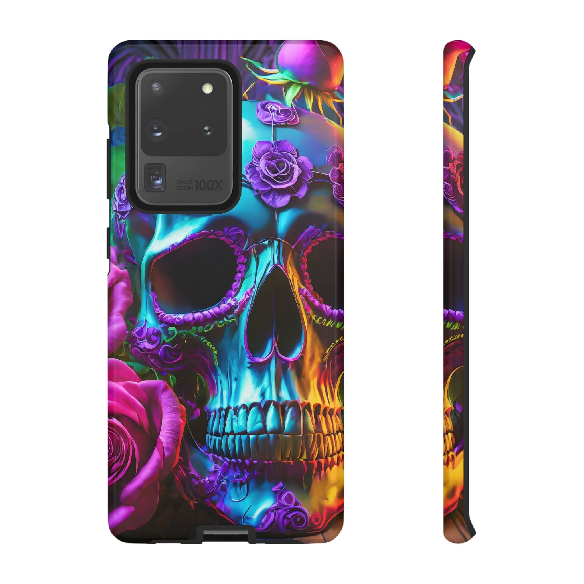 Neon Skull and Roses Vibrant Tough Phone Case
