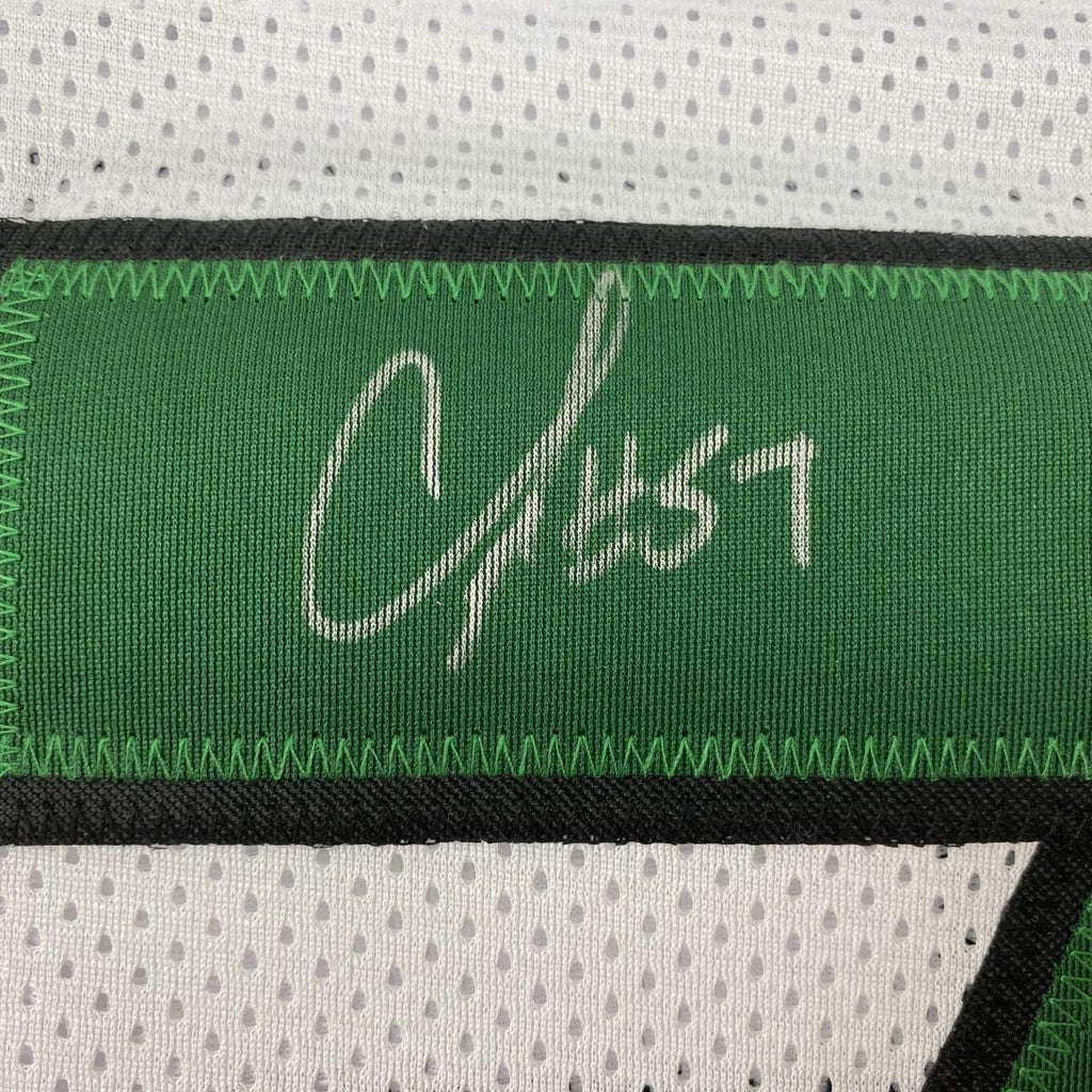 Framed Autographed/Signed CJ C.J. Mosley 35x39 New York White Football Jersey JSA COA