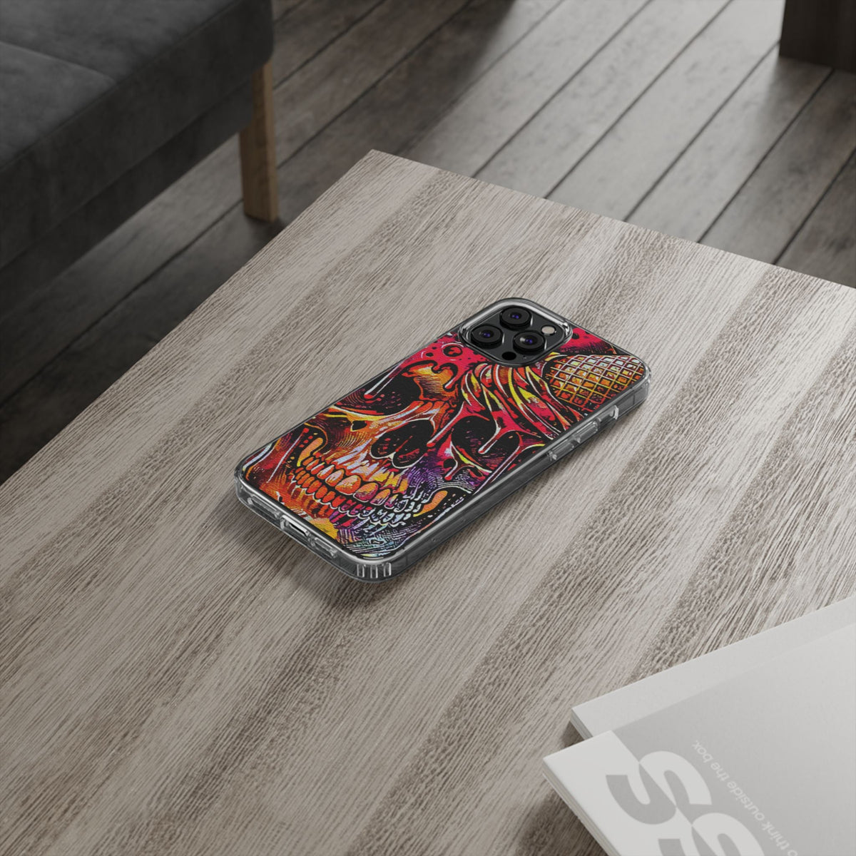 Neon Ice Cream Skull Clear Phone Case