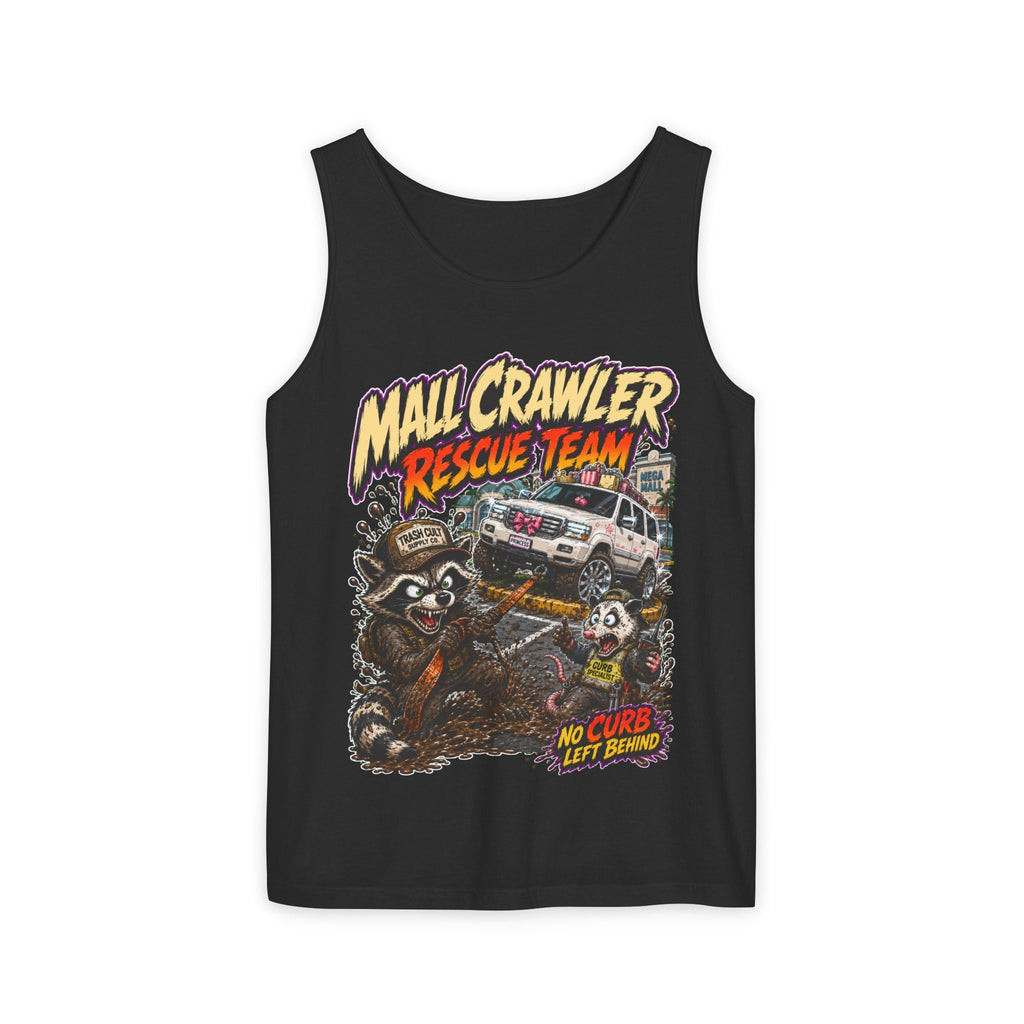 Mall Crawler Rescue Team Tank Top – Funny Raccoon Off-Road Graphic Tank