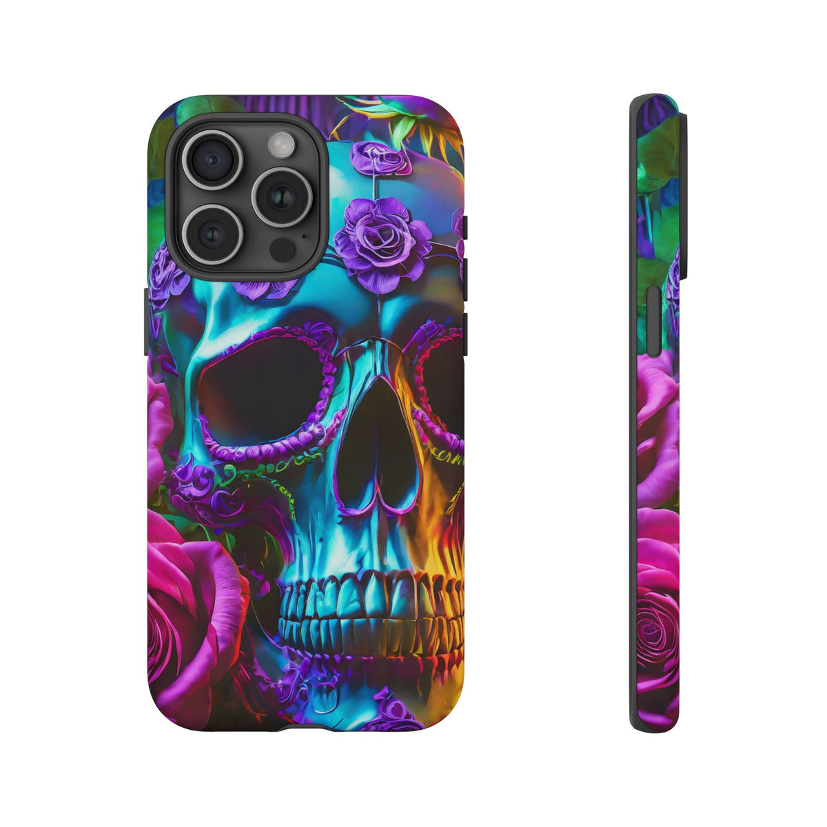 Neon Skull and Roses Vibrant Tough Phone Case
