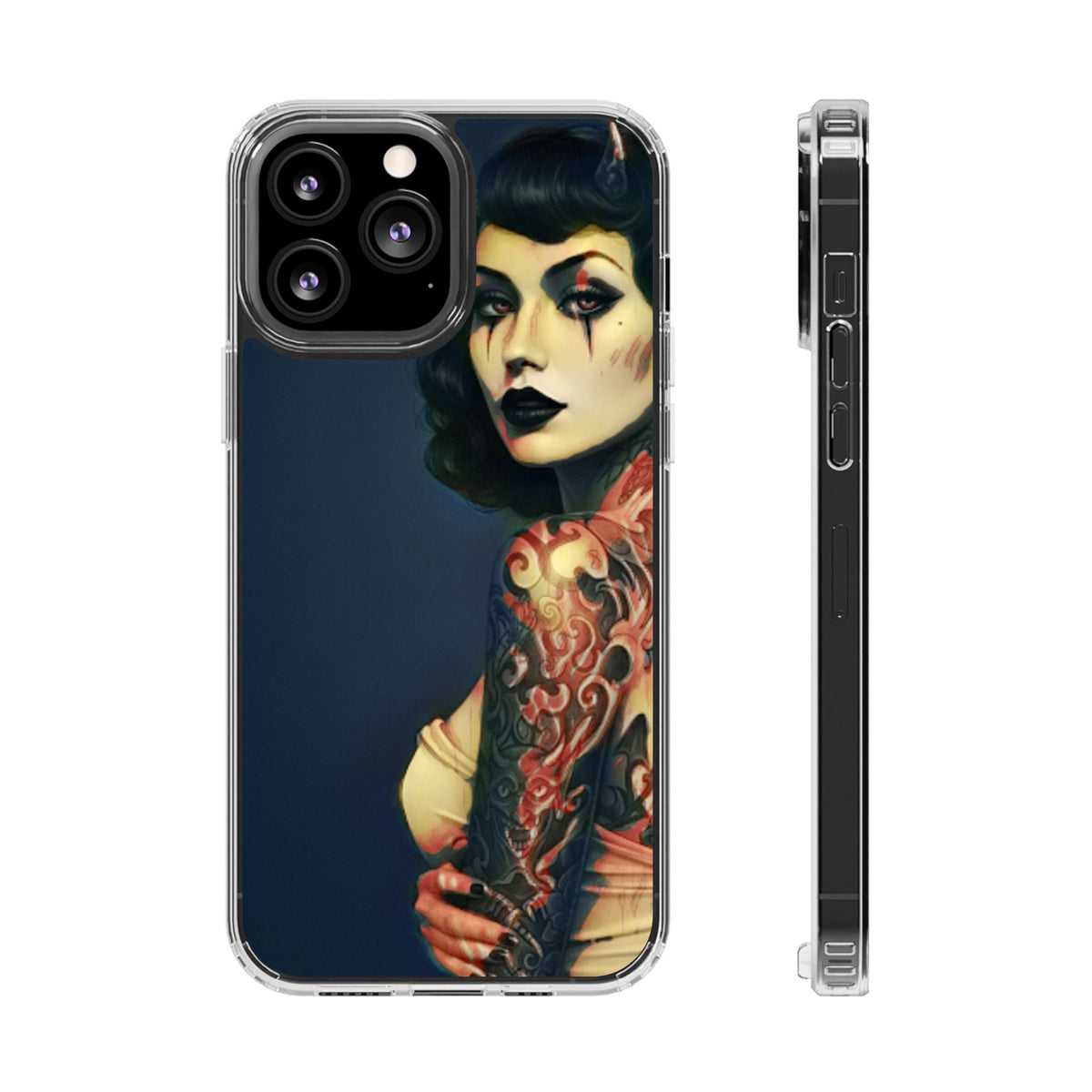 Gothic Devilish Tattooed Beauty Clear Phone Case