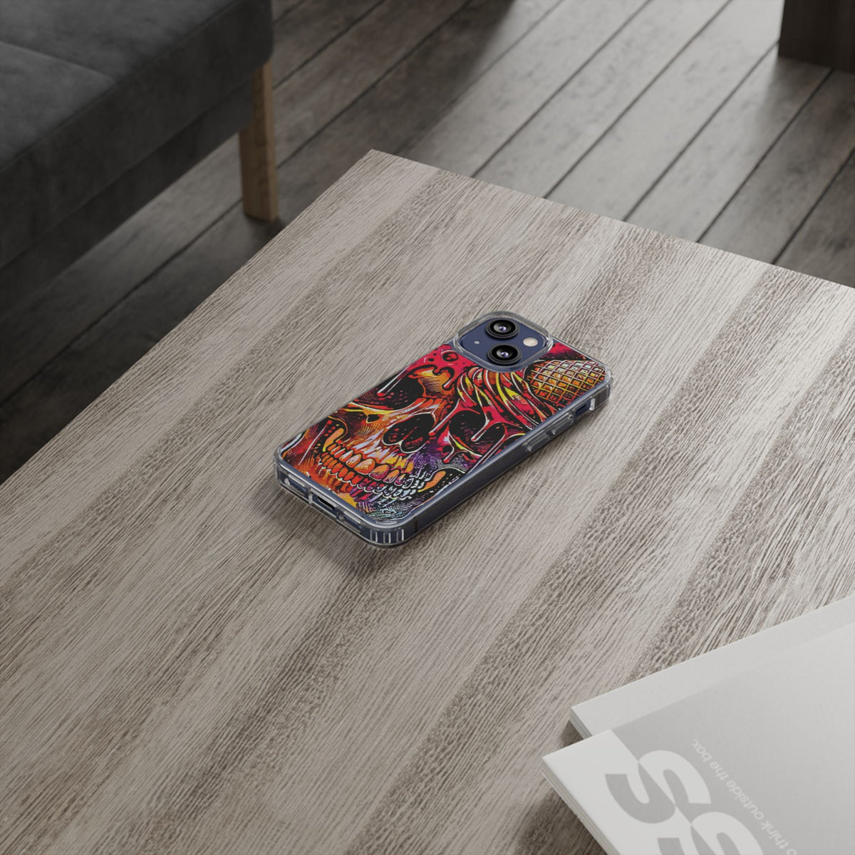 Neon Ice Cream Skull Clear Phone Case