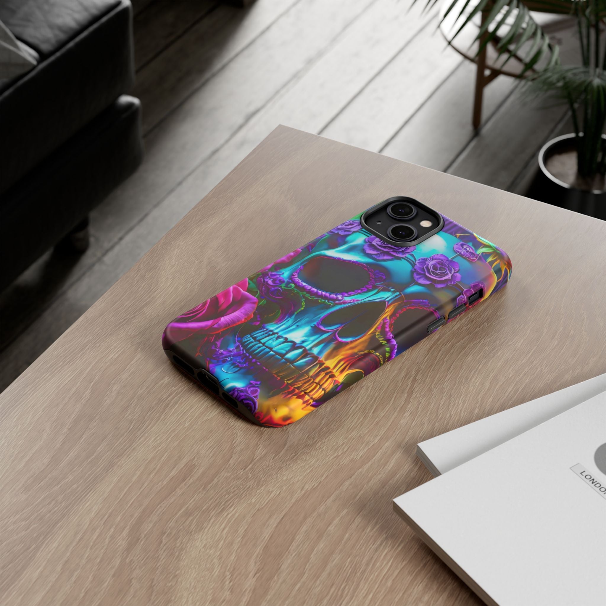 Neon Skull and Roses Vibrant Tough Phone Case