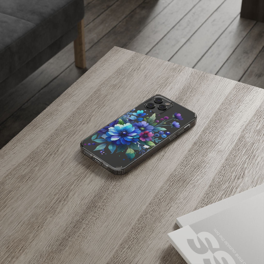 Vibrant Blue Floral Clear Phone Case
