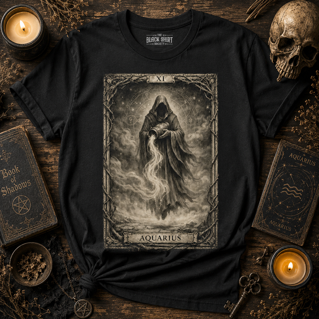 Aquarius Tarot Card T-Shirt, Gothic Zodiac Astrology Apparel