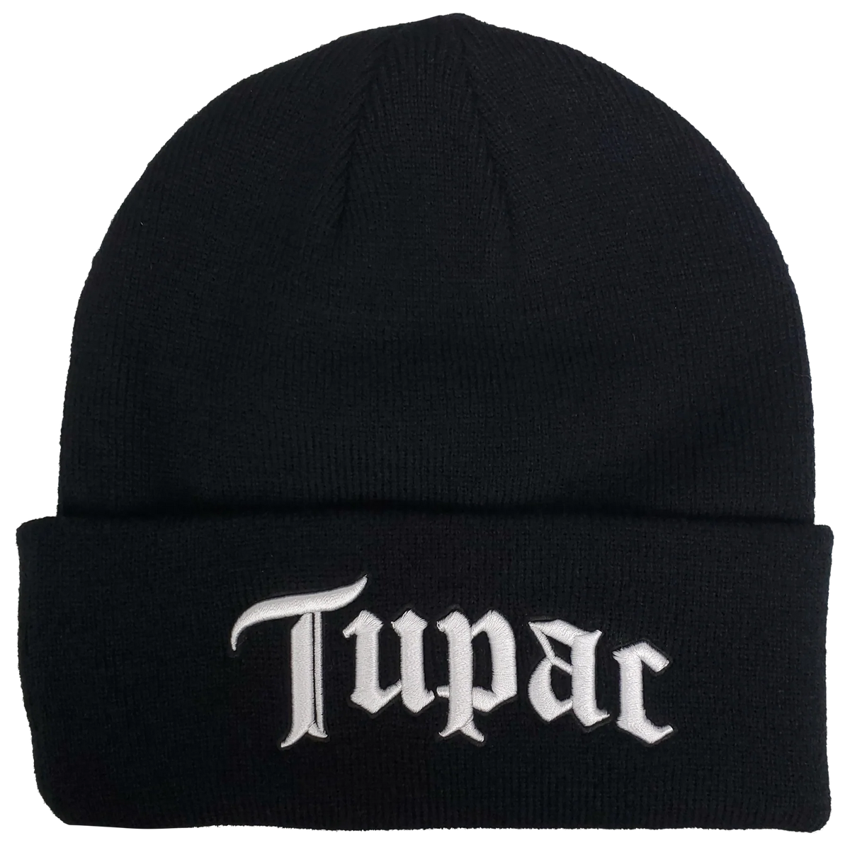 TUPAC 3D Embroidered 1X1 Ribbed Black Acrylic Knit Hat