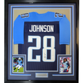 Framed Autographed/Signed Chris Johnson 35x39 Tennessee Dark Blue Football Jersey JSA COA