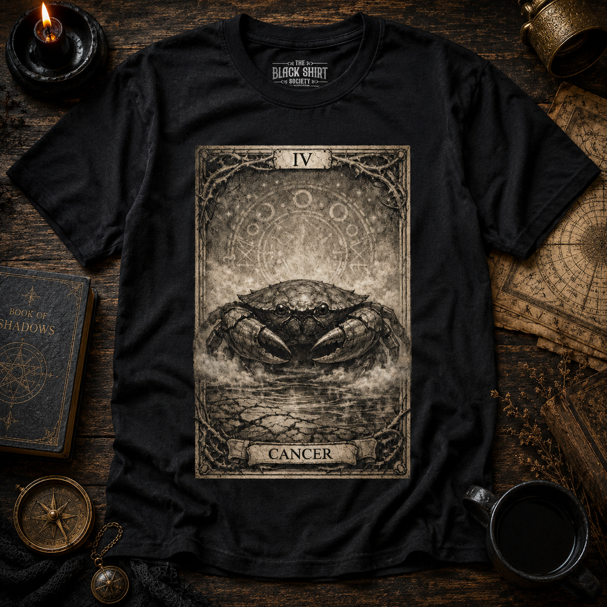 Cancer Tarot Card T-Shirt, Zodiac Crab Graphic Tee, Gothic Astrology Shirt