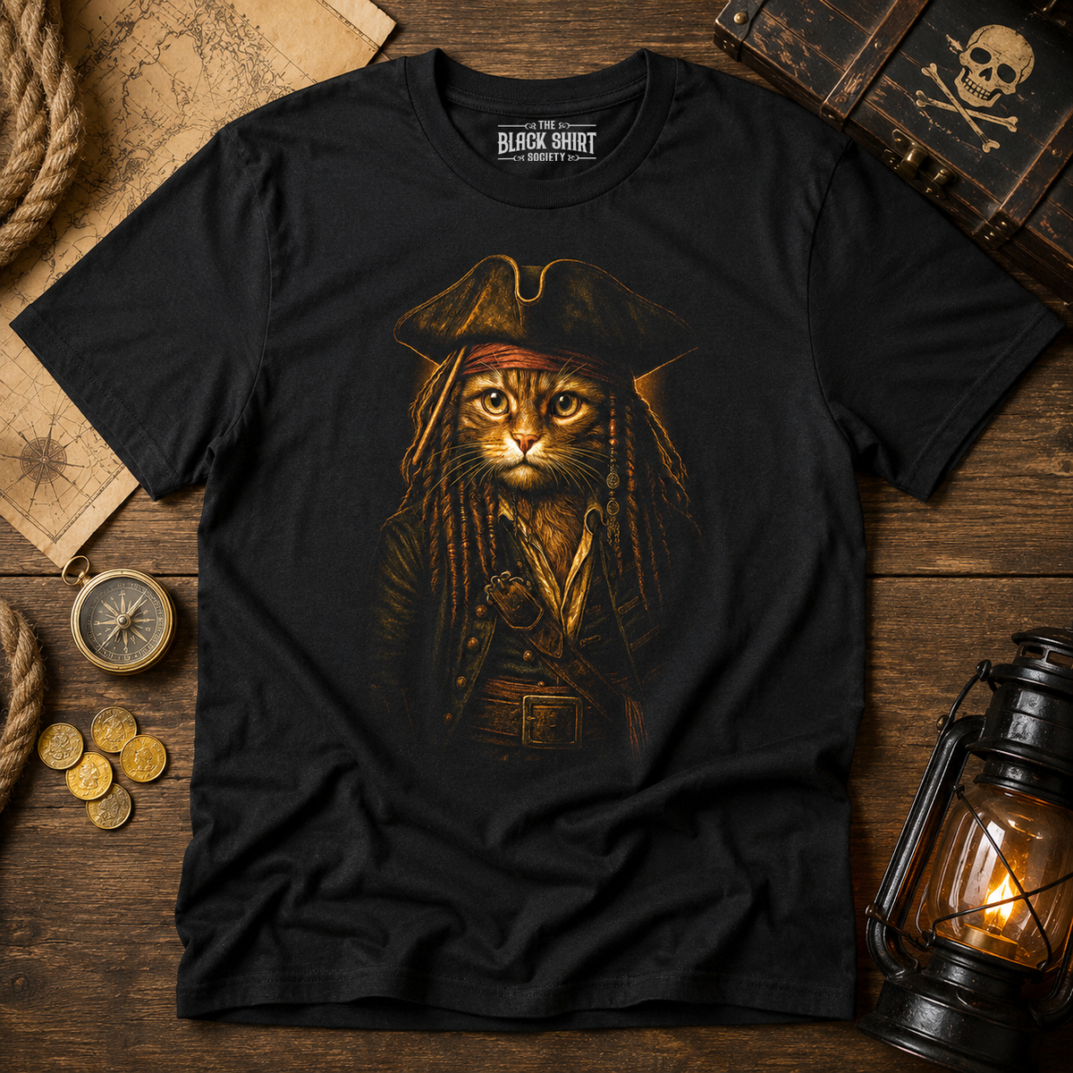 Pirate Cat T-Shirt, Captain Whiskerbeard Funny Cat Shirt, Cat Lover Gift, Pirate Kitty Tee, Cat Dad Gift, Cat Mom Shirt, Nautical Cat Art