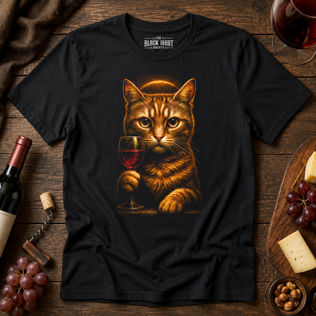 Wine Lover Cat T-Shirt, Funny Feline Sommelier Graphic Tee