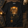Cat Priest T-Shirt, Gothic Feline Artwork, Vintage Humor Tee