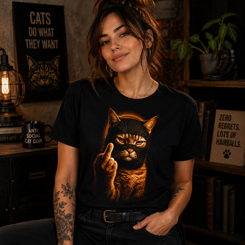 Cat Burglar T-Shirt, Criminal Cat Middle Finger Tee, Sarcastic Dark Humor Shirt