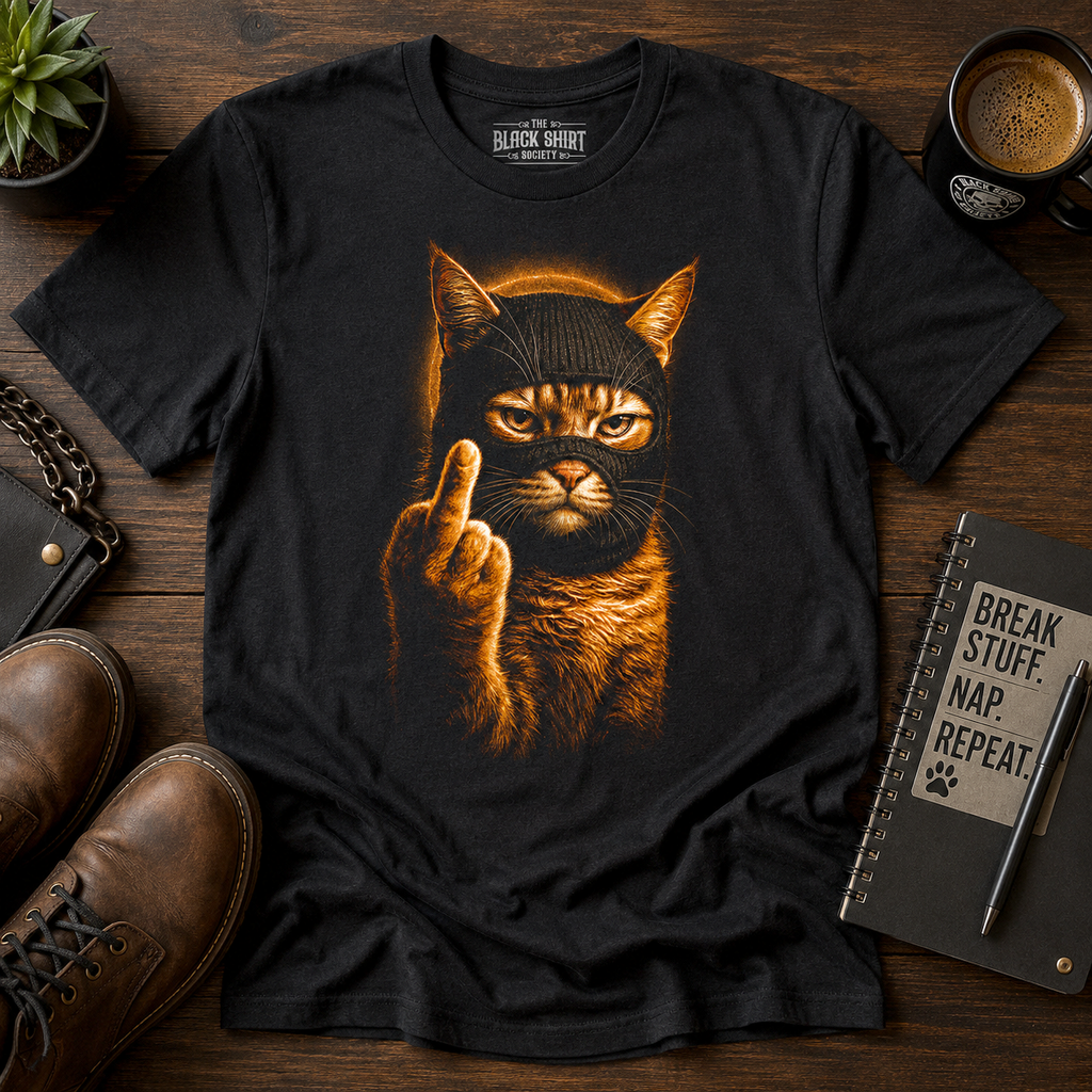 Cat Burglar T-Shirt, Criminal Cat Middle Finger Tee, Sarcastic Dark Humor Shirt