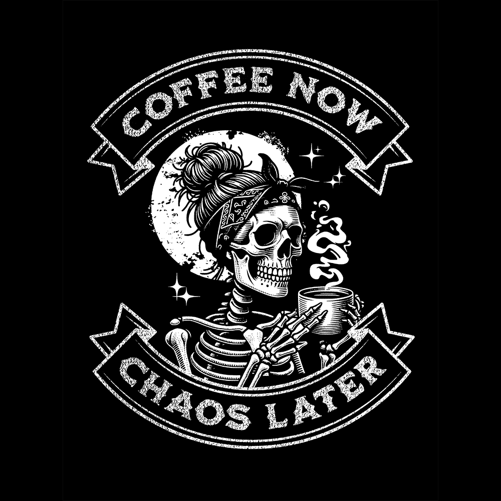 Skeleton Coffee Tee, Gothic Mom Shirt, Dark Humor Graphic, Messy Bun Skeleton