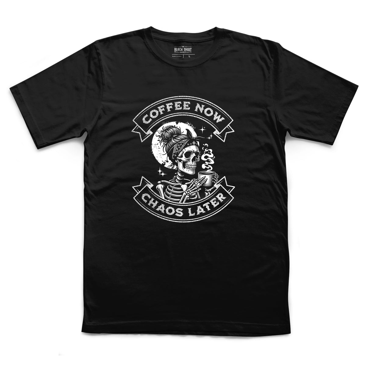 Skeleton Coffee Tee, Gothic Mom Shirt, Dark Humor Graphic, Messy Bun Skeleton