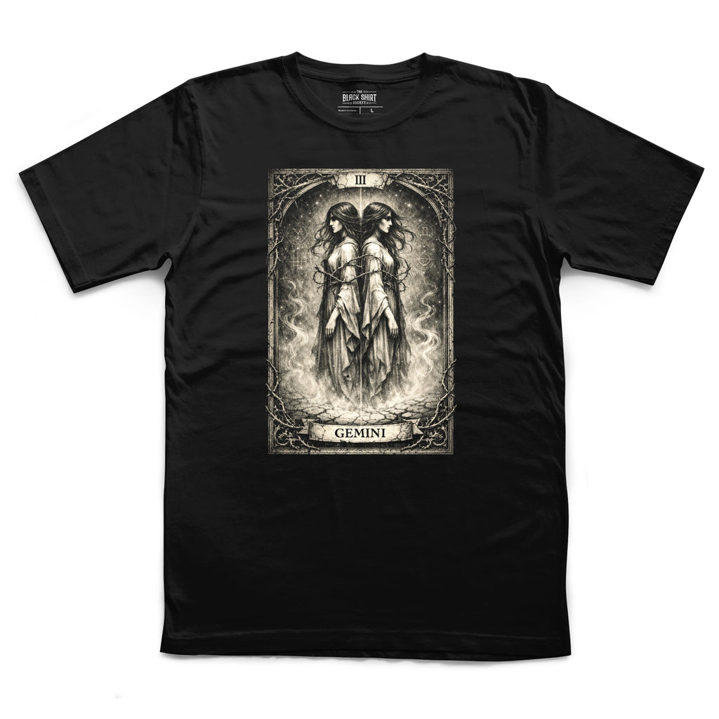 Gemini Tarot Card T-Shirt, Gothic Zodiac Astrology Tee, Victorian Occult Art Apparel