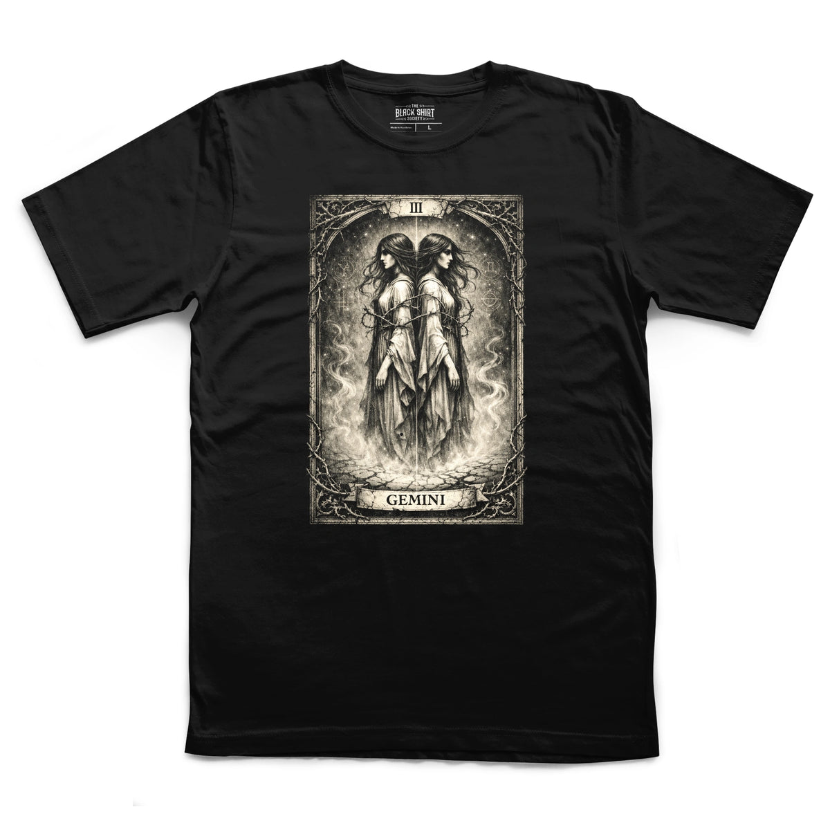 Gemini Tarot Card T-Shirt, Gothic Zodiac Astrology Tee, Victorian Occult Art Apparel