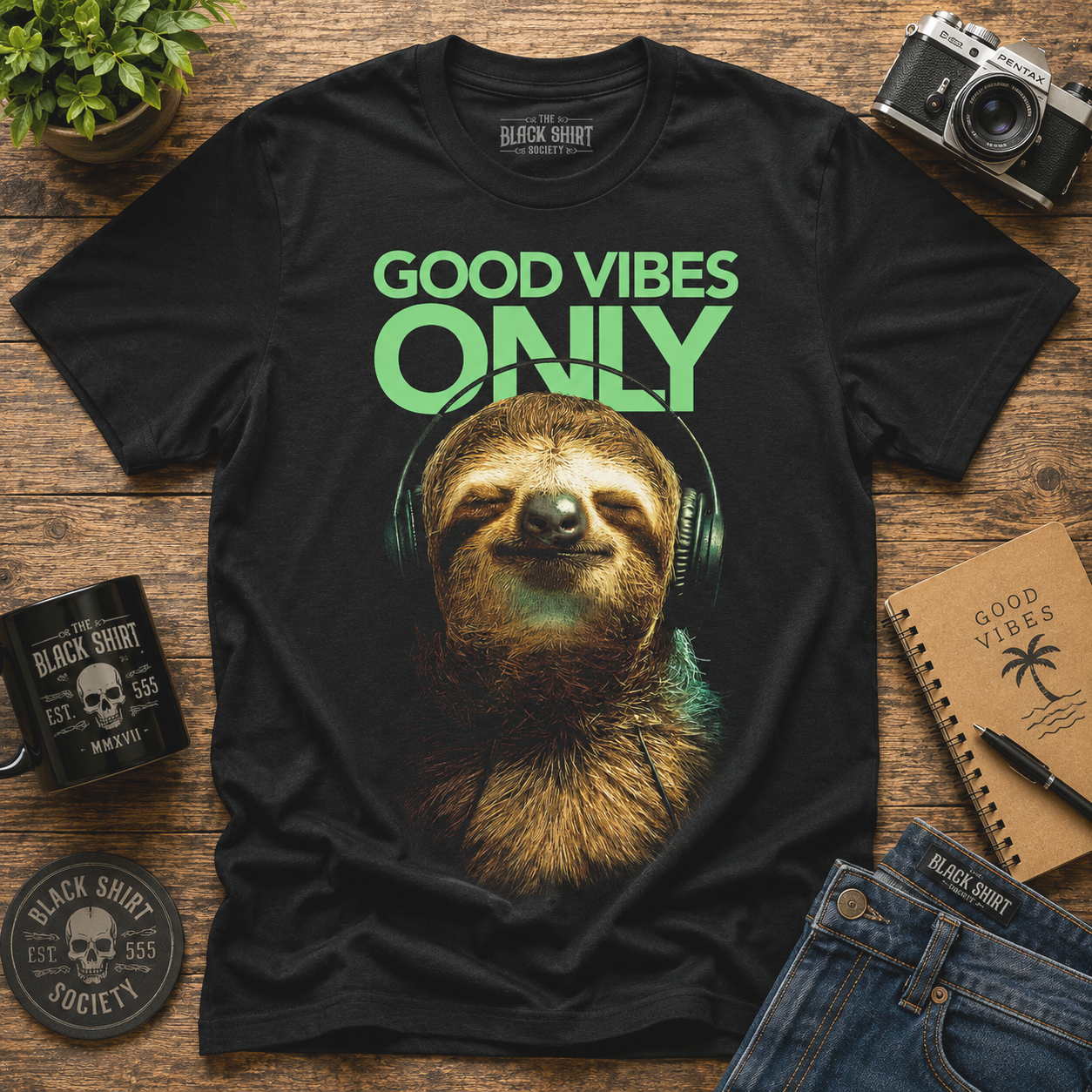Good Vibes Only Sloth T-Shirt, Relaxed Animal Graphic Tee