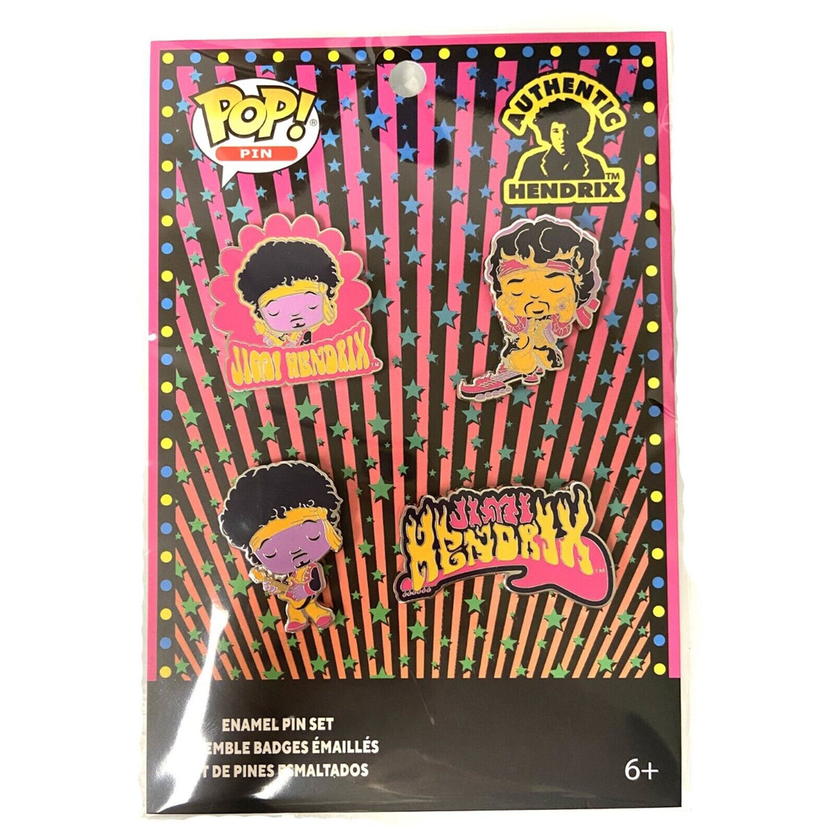 Funko Pop Jimi Hendrix Flaming Guitar 4 pack Enamel Pin Set