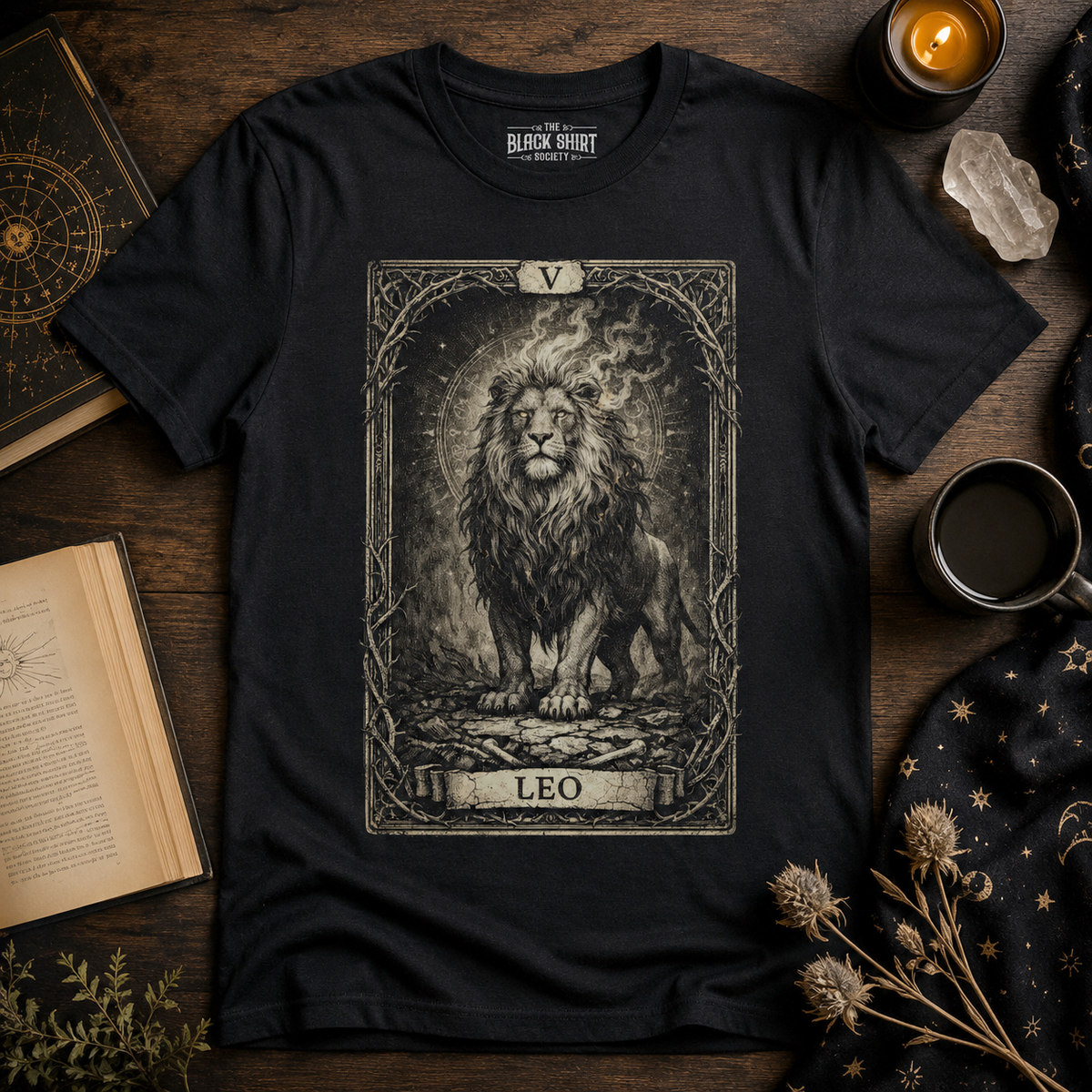 Leo Tarot Card T-Shirt, Vintage Lion Zodiac Graphic Tee, Occult Astrology Apparel