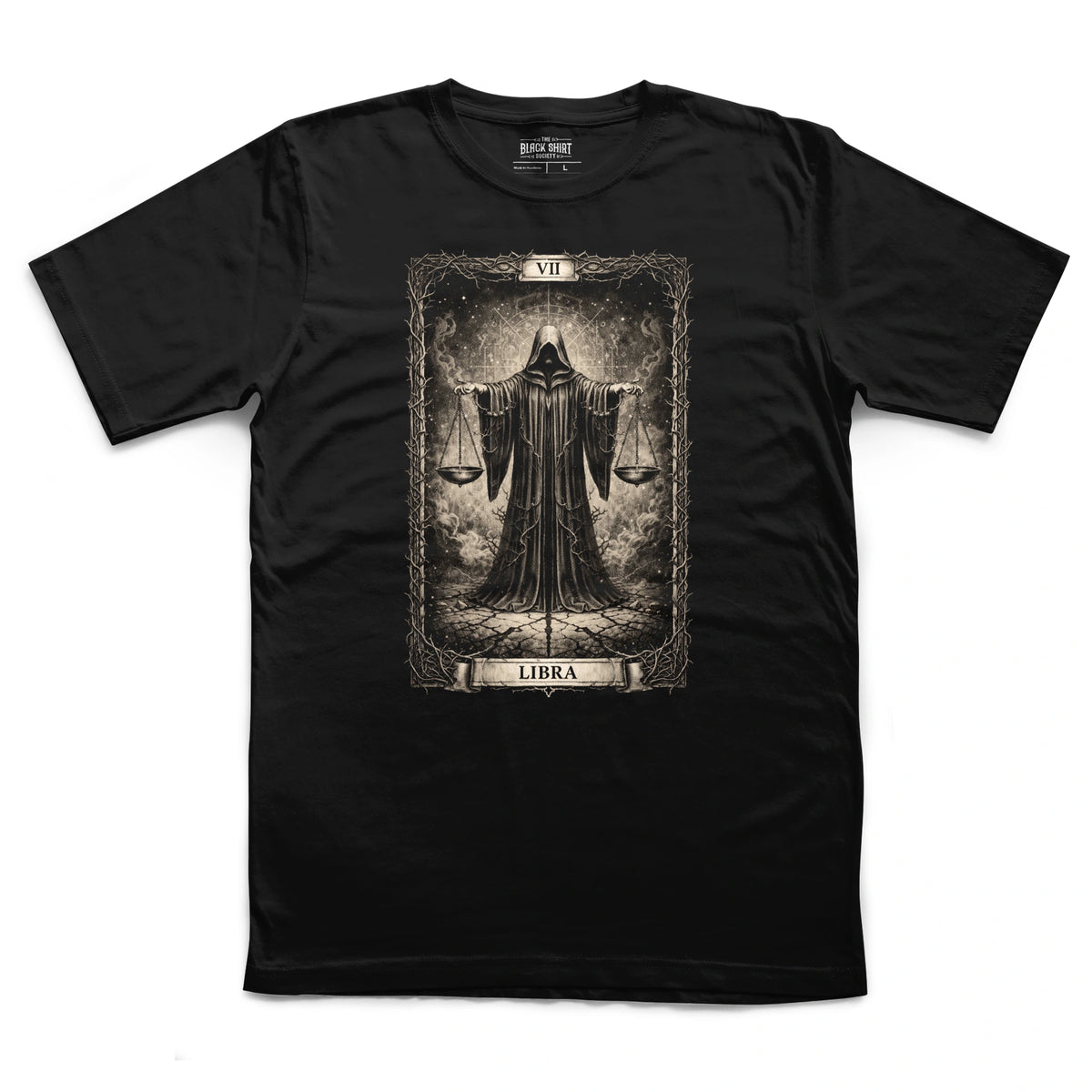 Libra Tarot Card T-Shirt, Gothic Astrology Scales Graphic Tee, Mystic Celestial Shirt