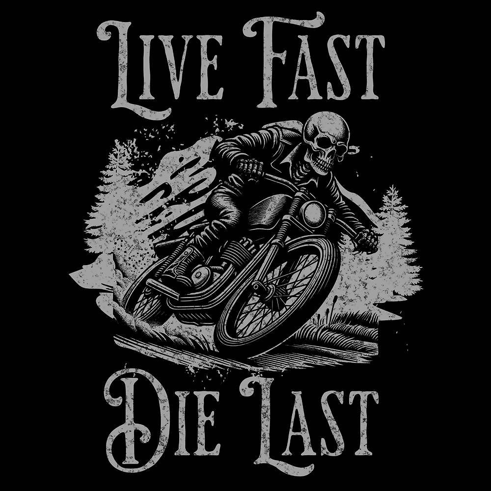 Live Fast Die Last Motorcycle Skull T-Shirt, Gothic Biker Rider Apparel