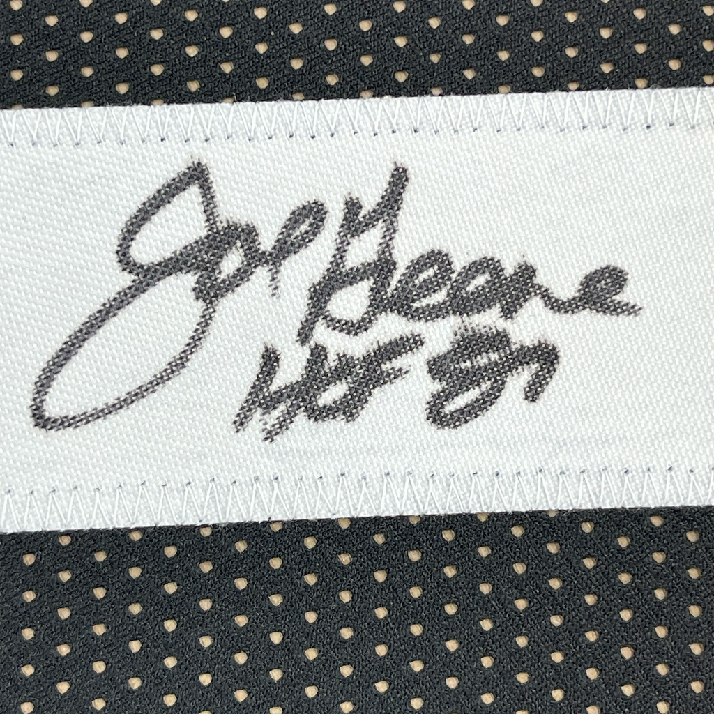Framed Autographed/Signed Mean Joe Greene HOF 87 35x39 Pittsburgh Black Football Jersey JSA COA