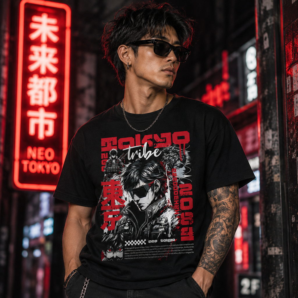 Neo Tokyo Tribe Graphic T-Shirt, Cyberpunk Anime Japanese Streetwear Tee