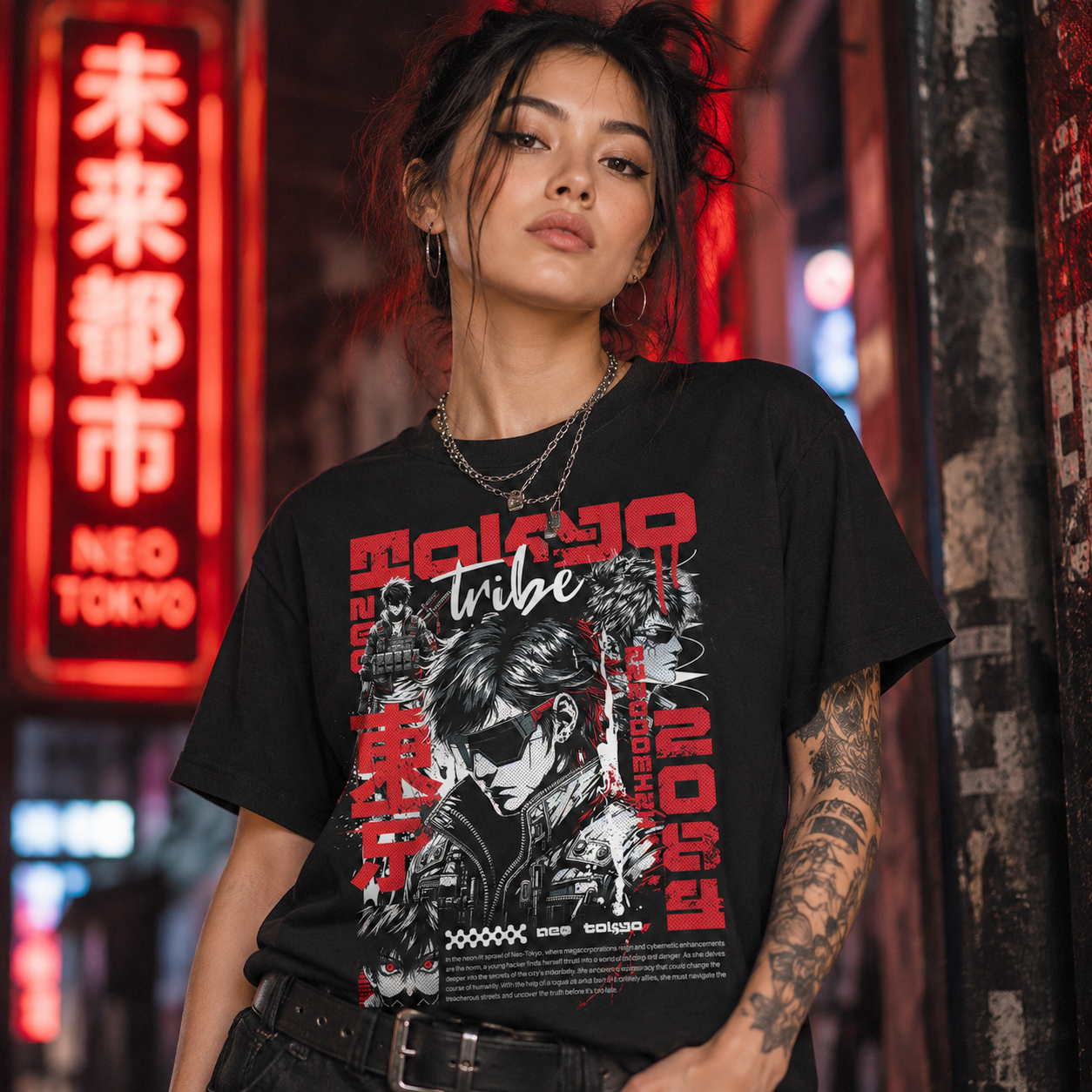 Neo Tokyo Tribe Graphic T-Shirt, Cyberpunk Anime Japanese Streetwear Tee