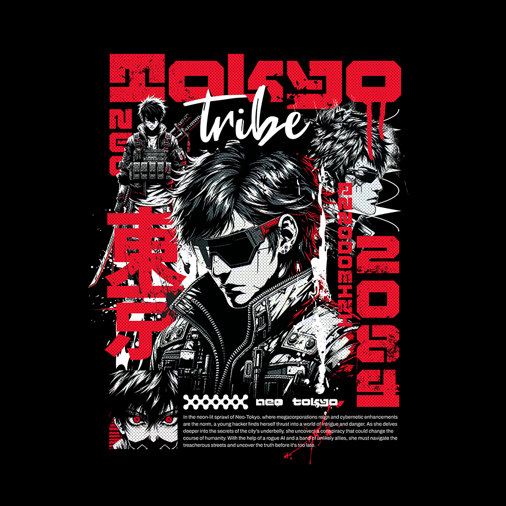 Neo Tokyo Tribe Graphic T-Shirt, Cyberpunk Anime Japanese Streetwear Tee
