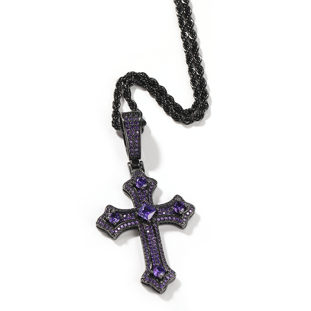 Hip-hop cross-shaped diamond Cubic Zirconia necklace
