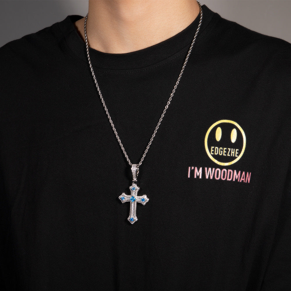Hip-hop cross-shaped diamond Cubic Zirconia necklace
