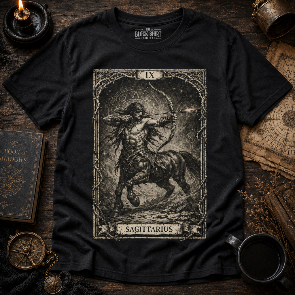 Sagittarius Tarot Card T-Shirt, Gothic Astrology Archer Graphic Tee