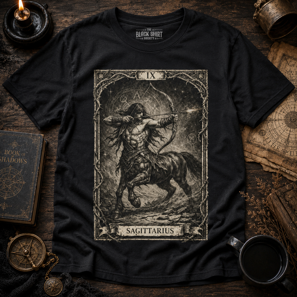Sagittarius Tarot Card T-Shirt, Gothic Astrology Archer Graphic Tee