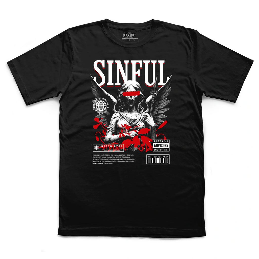 Sinful Dark Gothic Angel T-Shirt, Horror Streetwear Fallen Angel Tee