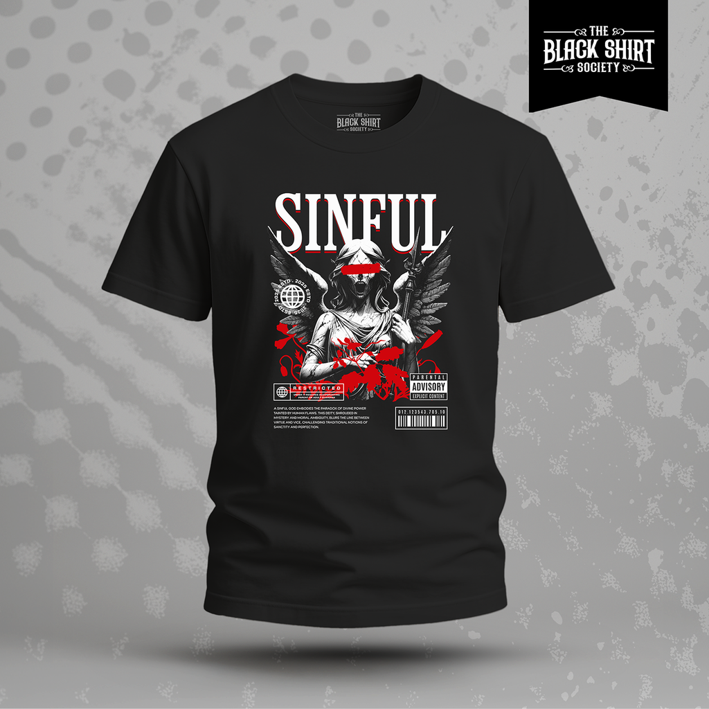 Sinful Dark Gothic Angel T-Shirt, Horror Streetwear Fallen Angel Tee