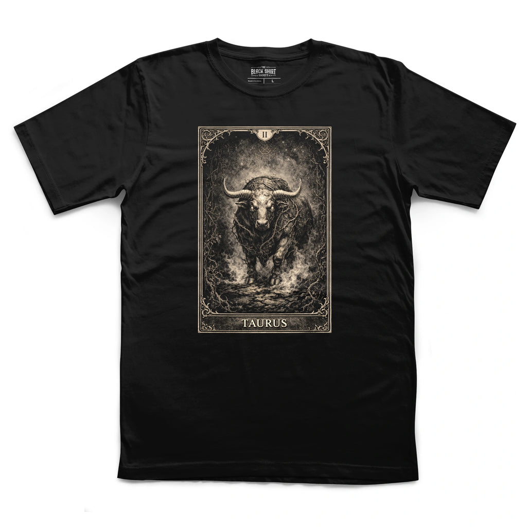 Taurus Tarot Card T-Shirt, Gothic Zodiac Bull Graphic, Dark Astrology Tee