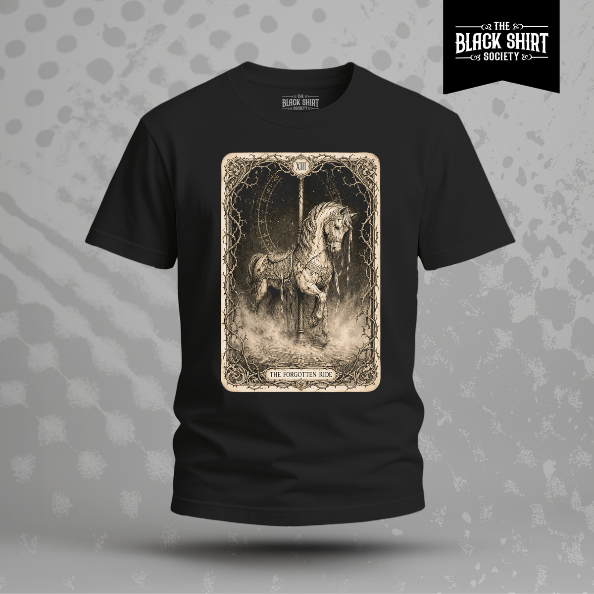 The Forgotten Ride | Gothic Carousel Horse T-Shirt | Victorian Tarot Graphic Tee | Dark Fantasy Apparel