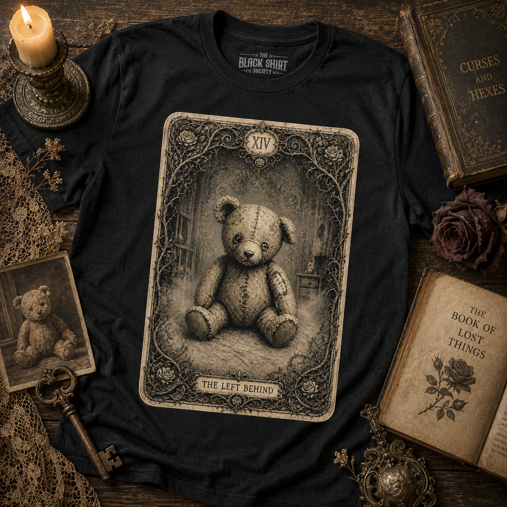 The Left Behind | Gothic Teddy Bear Tarot T-Shirt | Victorian Horror Haunted Toy Graphic Tee