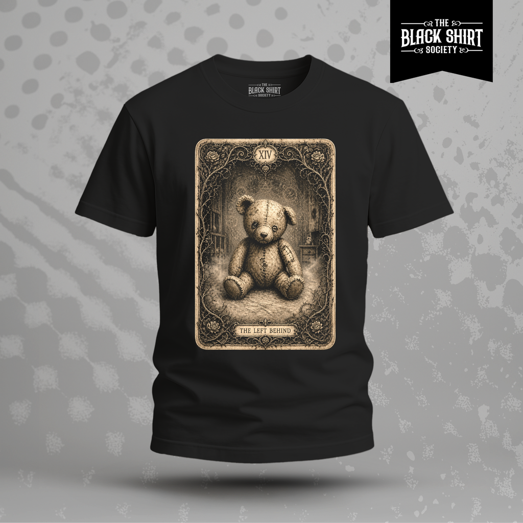 The Left Behind | Gothic Teddy Bear Tarot T-Shirt | Victorian Horror Haunted Toy Graphic Tee